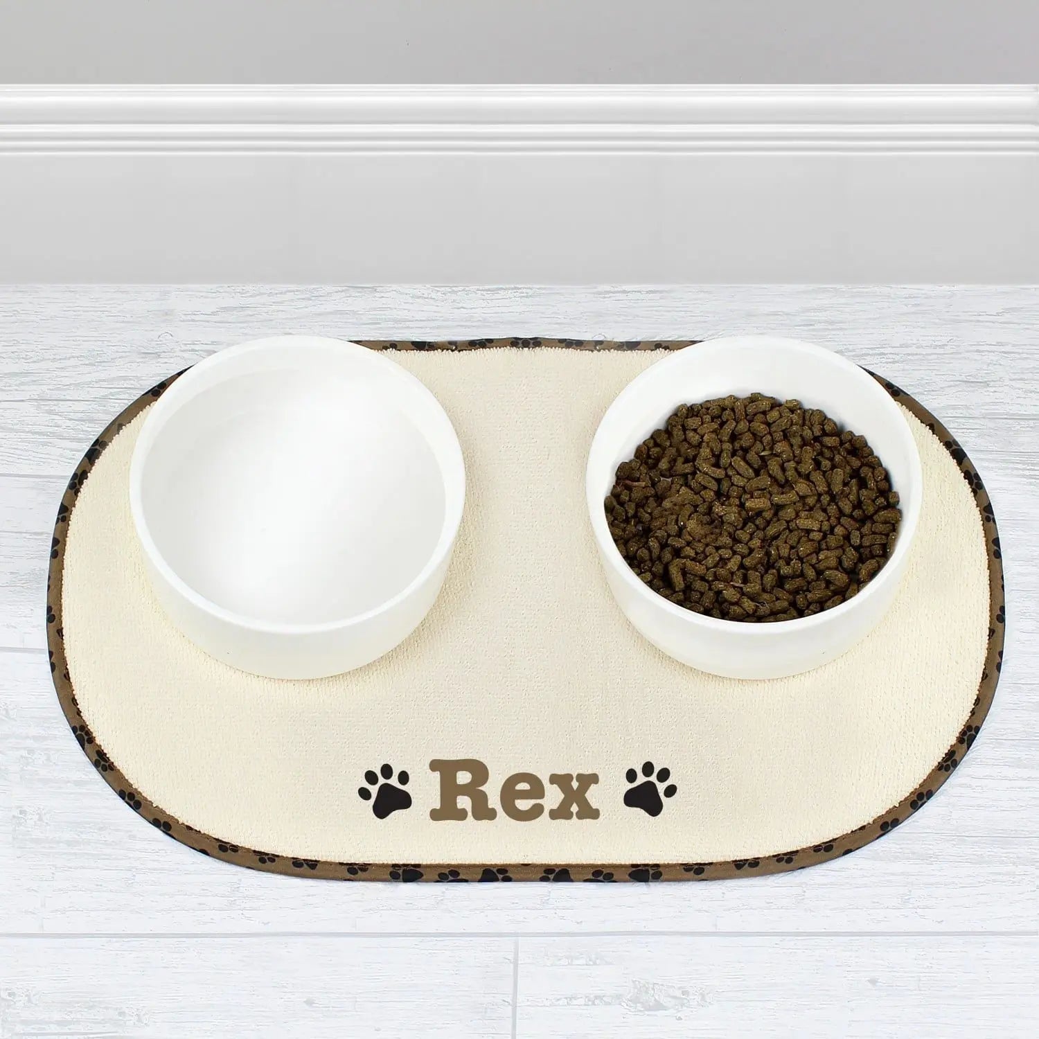 Personalised Brown Microfibre Paw Print Pet Bowl Mat: 2 - Pet Products By Gift Moments