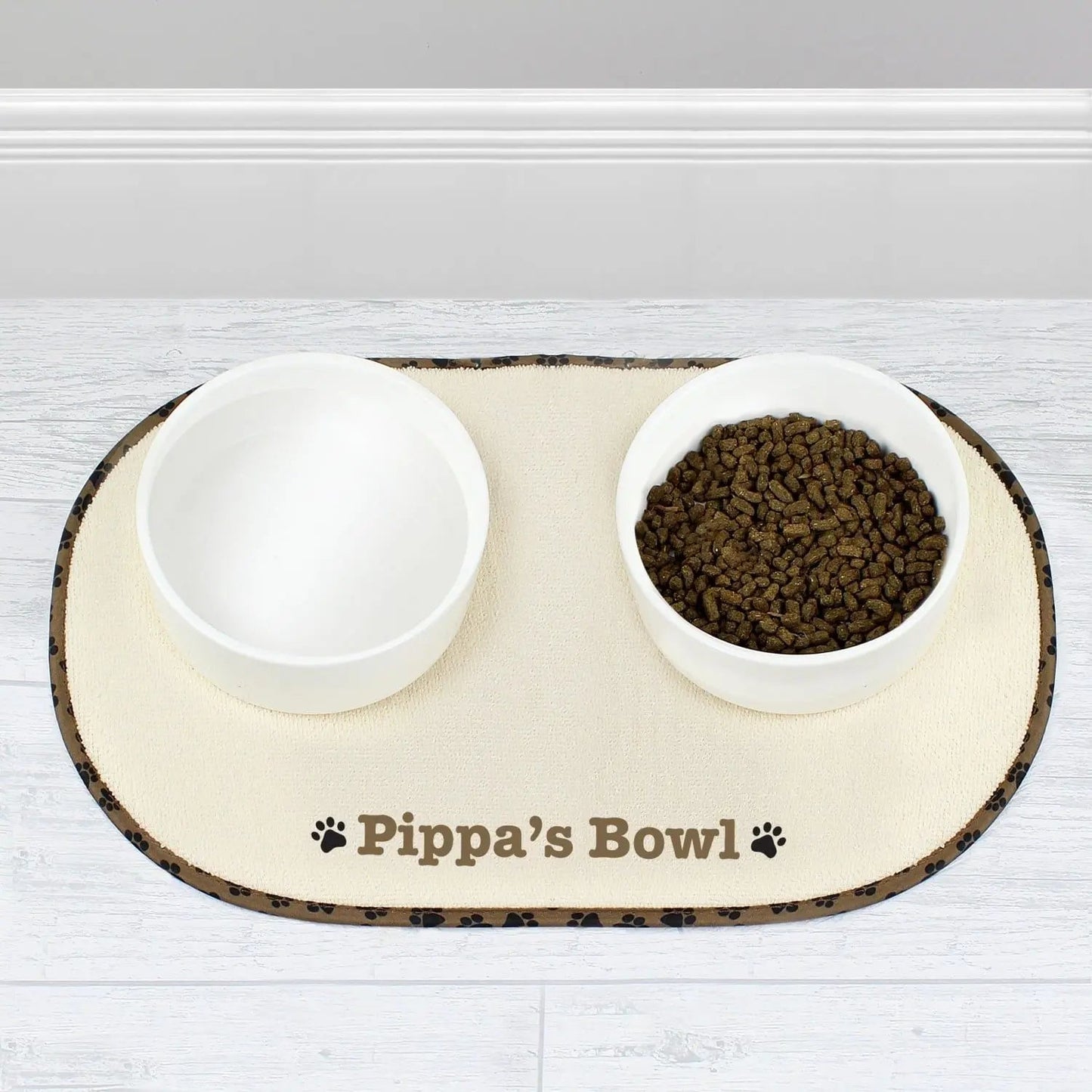 Personalised Brown Microfibre Paw Print Pet Bowl Mat: 1 - Pet Products By Gift Moments