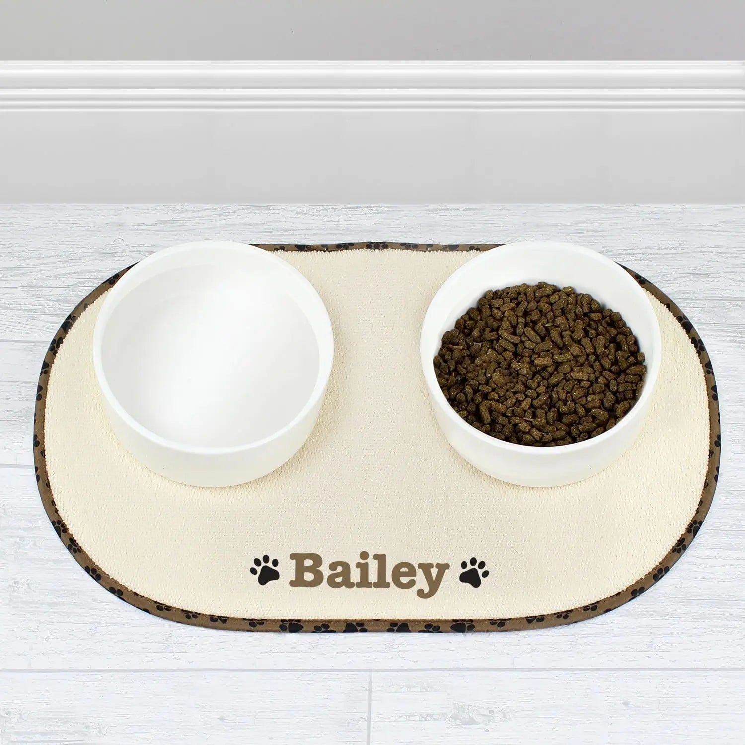 Personalised Brown Microfibre Paw Print Pet Bowl Mat: 3 - Pet Products By Gift Moments
