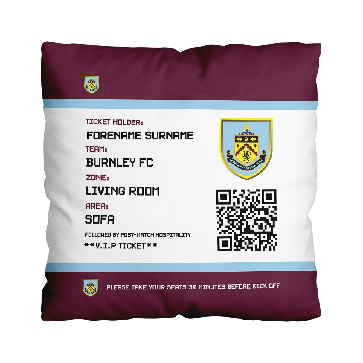 Personalised Burnley FC FD Ticket 18’’ Cushion: 1 - Cushions By Burnley