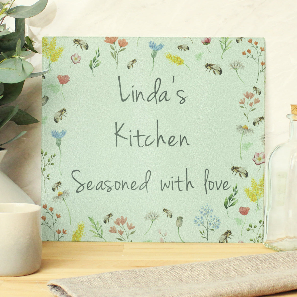 Personalised Busy Bee Glass Chopping Board/Worktop Saver: 4 - Chopping Boards By Gift Moments