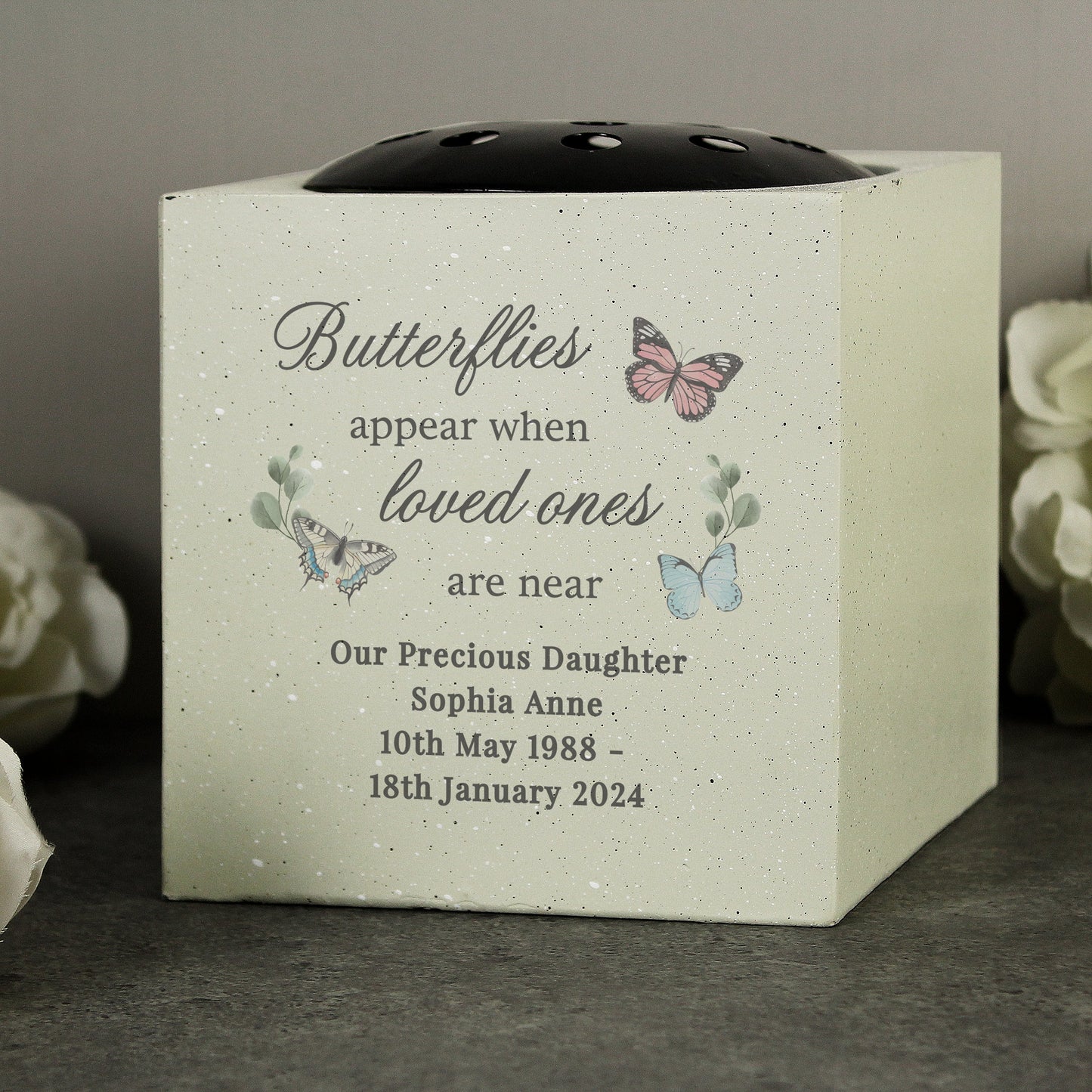 Personalised Butterflies Appear Memorial Vase: 2 - Memorials By Gift Moments