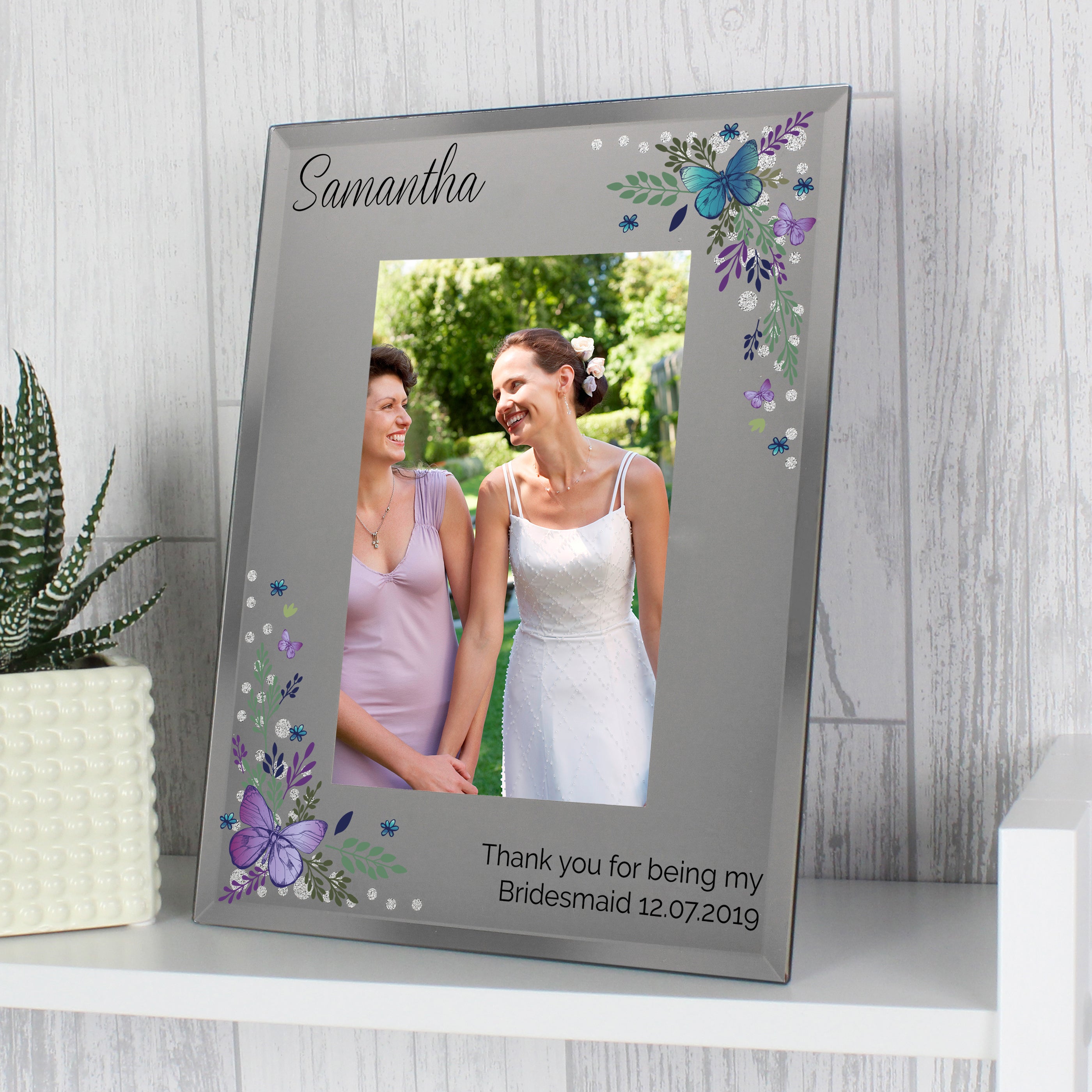 Personalised Butterfly 6x4 Diamante Glass Photo Frame - Shop Photo Frames At Gift Moments - 1
