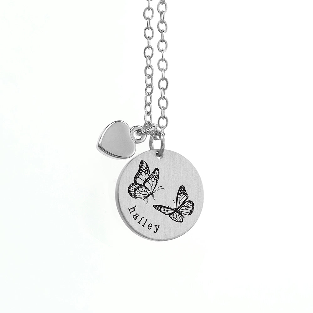 Personalised Butterfly Dance Matte Heart & Disc Necklaces: 4 - Necklaces By Gift Moments
