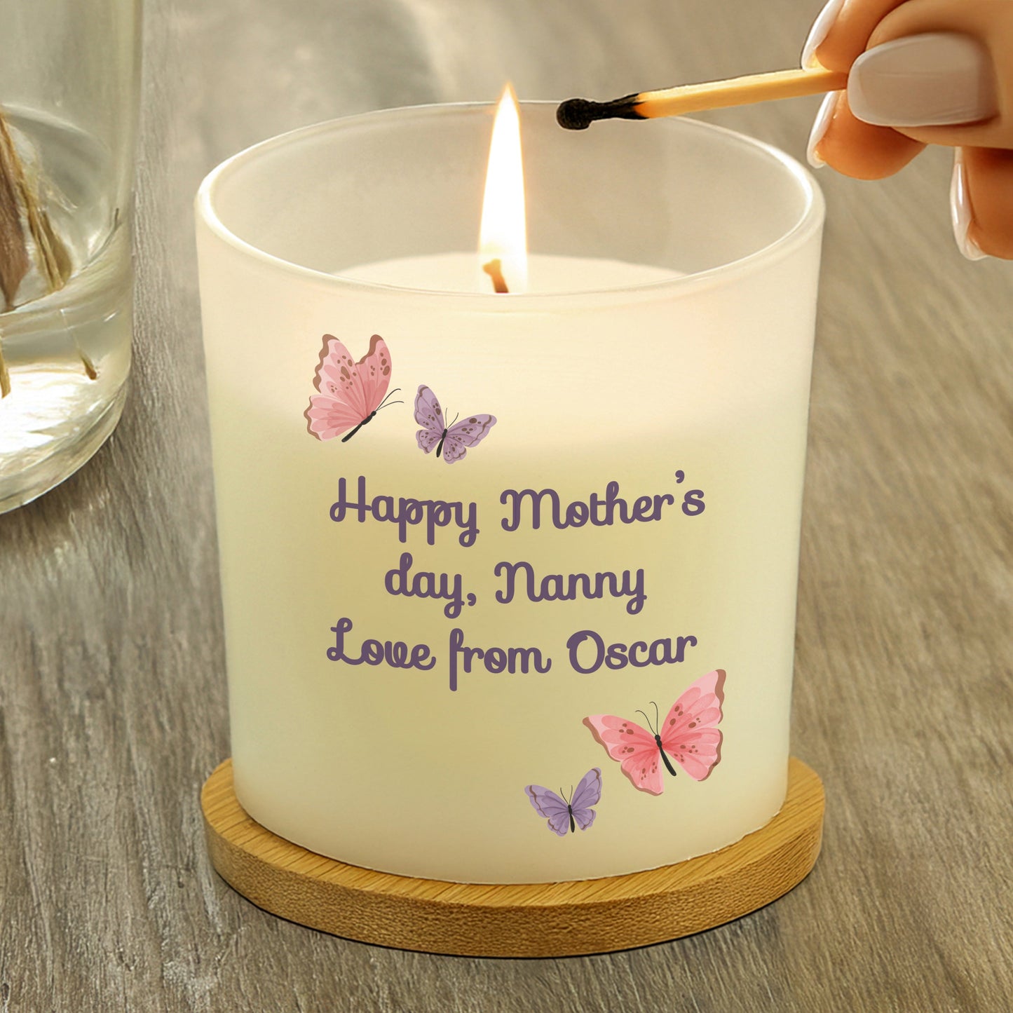Personalised Butterfly Frosted Candle: 2 - Candles By Gift Moments
