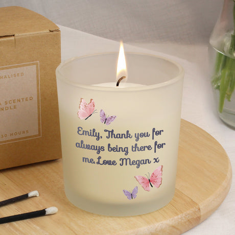Personalised Butterfly Frosted Candle: 4 - Candles By Gift Moments