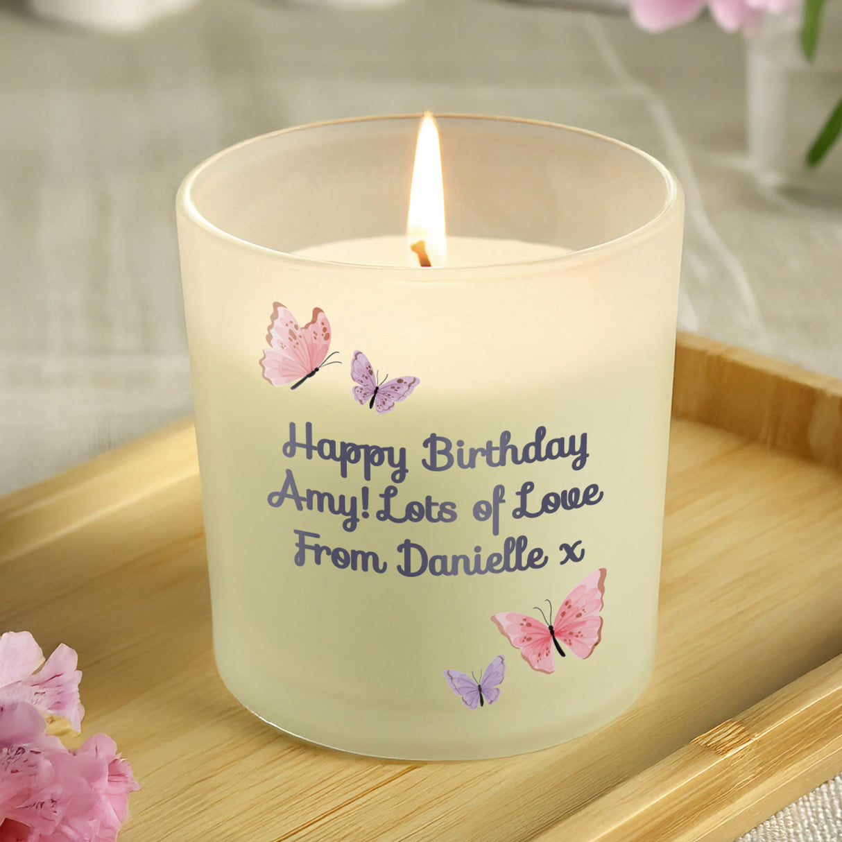 Personalised Butterfly Frosted Candle: 1 - Candles By Gift Moments