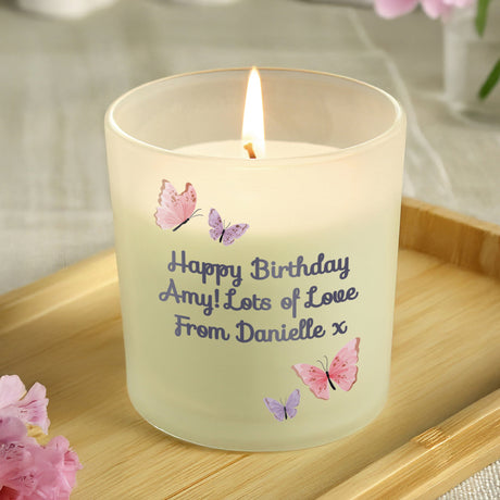 Personalised Butterfly Frosted Candle: 1 - Candles By Gift Moments