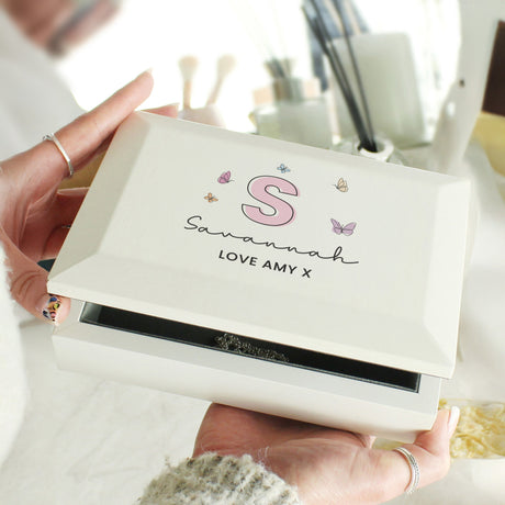 Personalised Butterfly Initial Wooden Jewellery Box: 1 - Jewellery Boxes By Gift Moments
