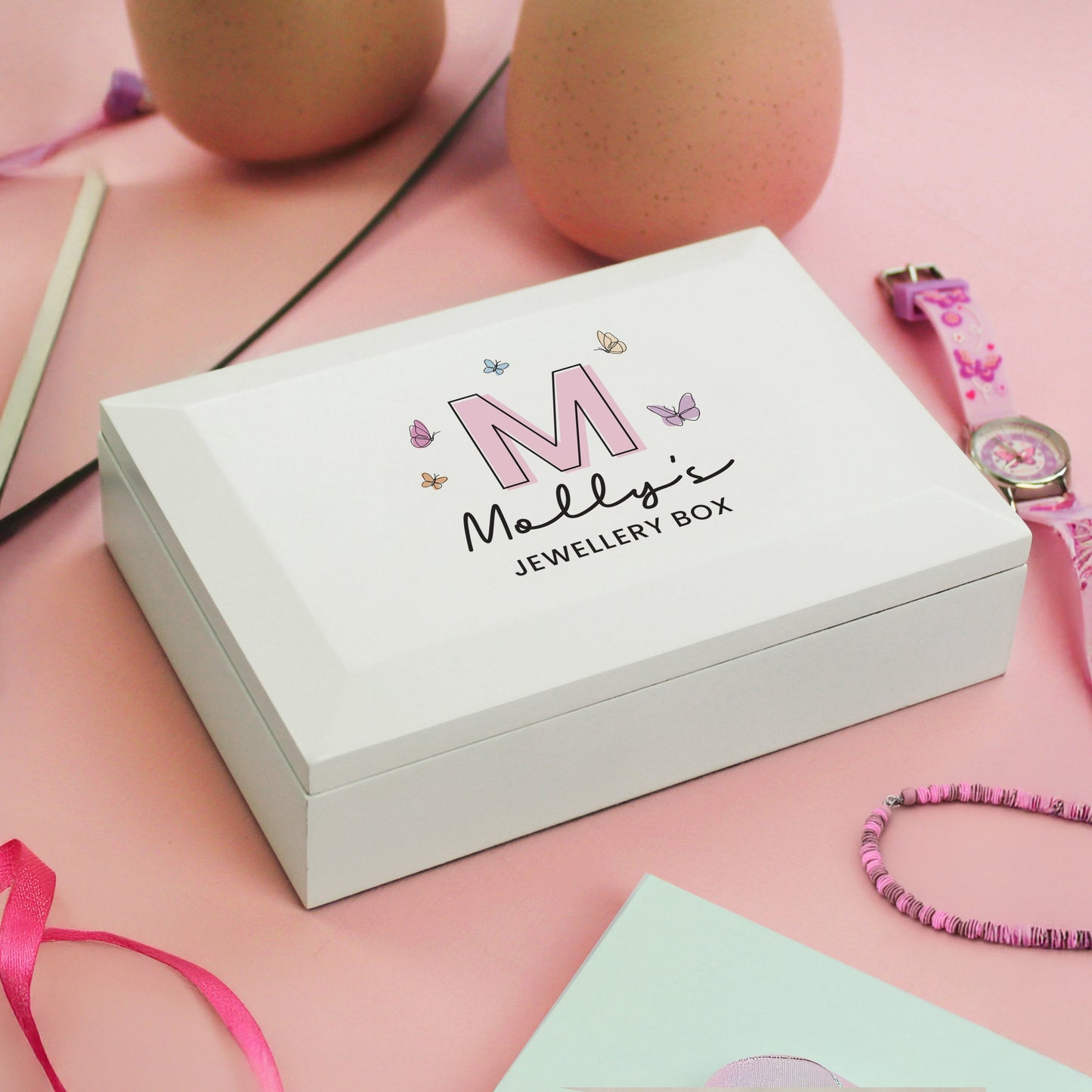 Personalised Butterfly Initial Wooden Jewellery Box: 3 - Jewellery Boxes By Gift Moments
