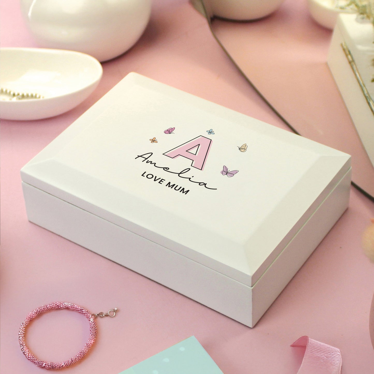 Personalised Butterfly Initial Wooden Jewellery Box: 5 - Jewellery Boxes By Gift Moments