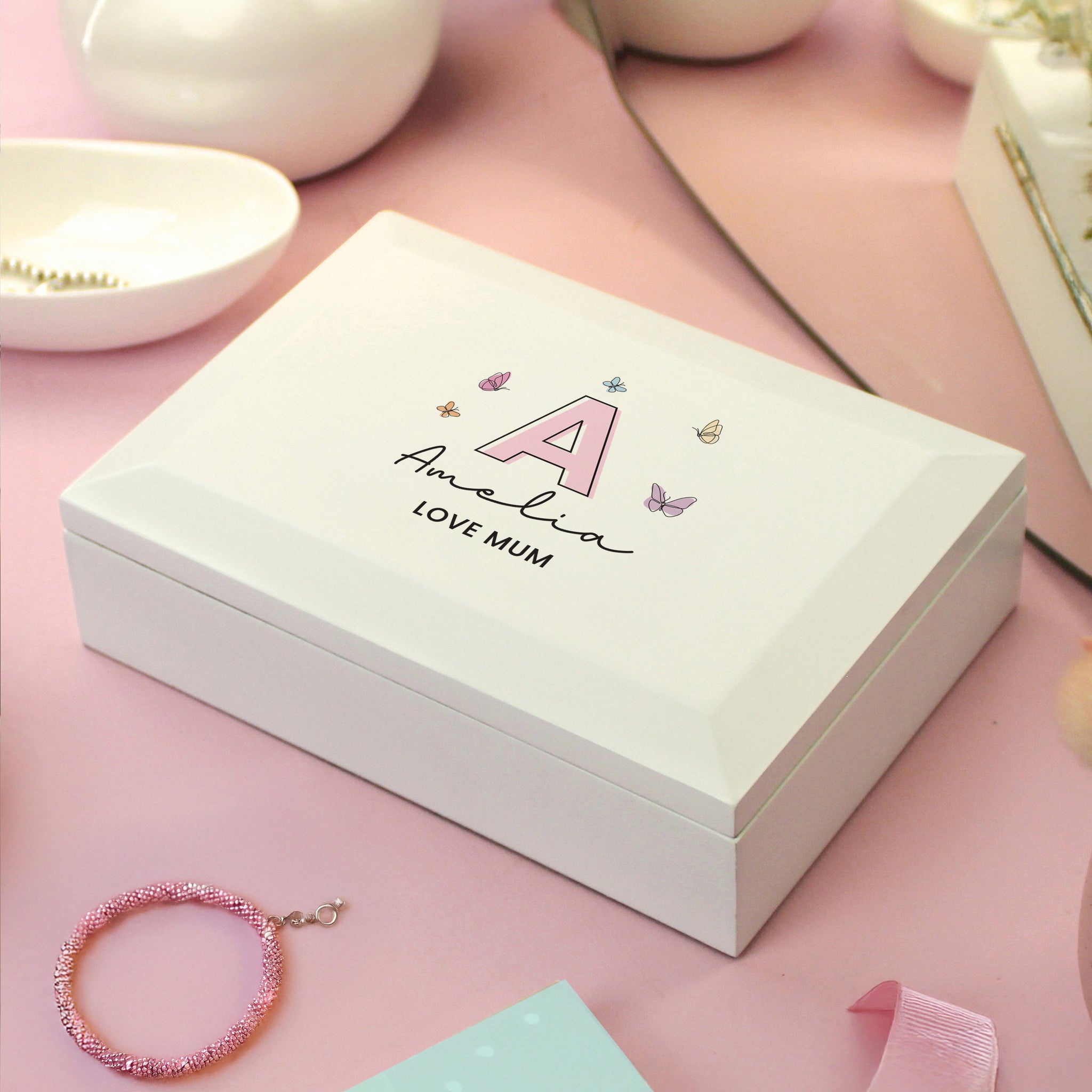 Personalised Butterfly Initial Wooden Jewellery Box: 5 - Jewellery Boxes By Gift Moments
