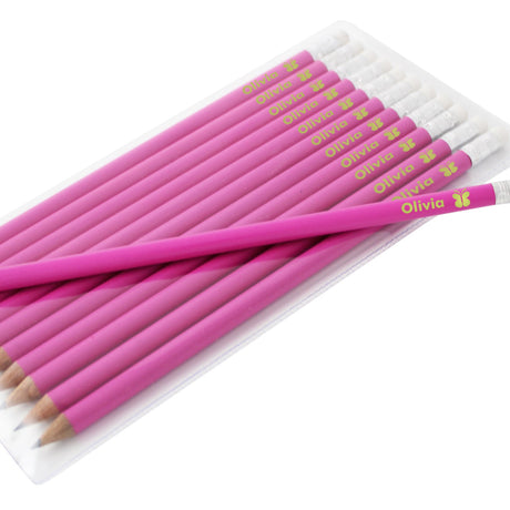 Personalised Butterfly Motif Pink Pencils: 2 - Pens & Pencils By Gift Moments