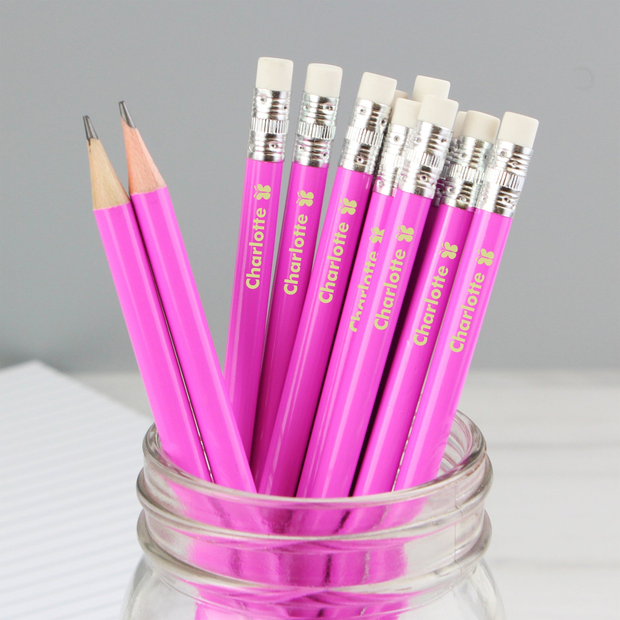 Personalised Butterfly Motif Pink Pencils: 1 - Pens & Pencils By Gift Moments