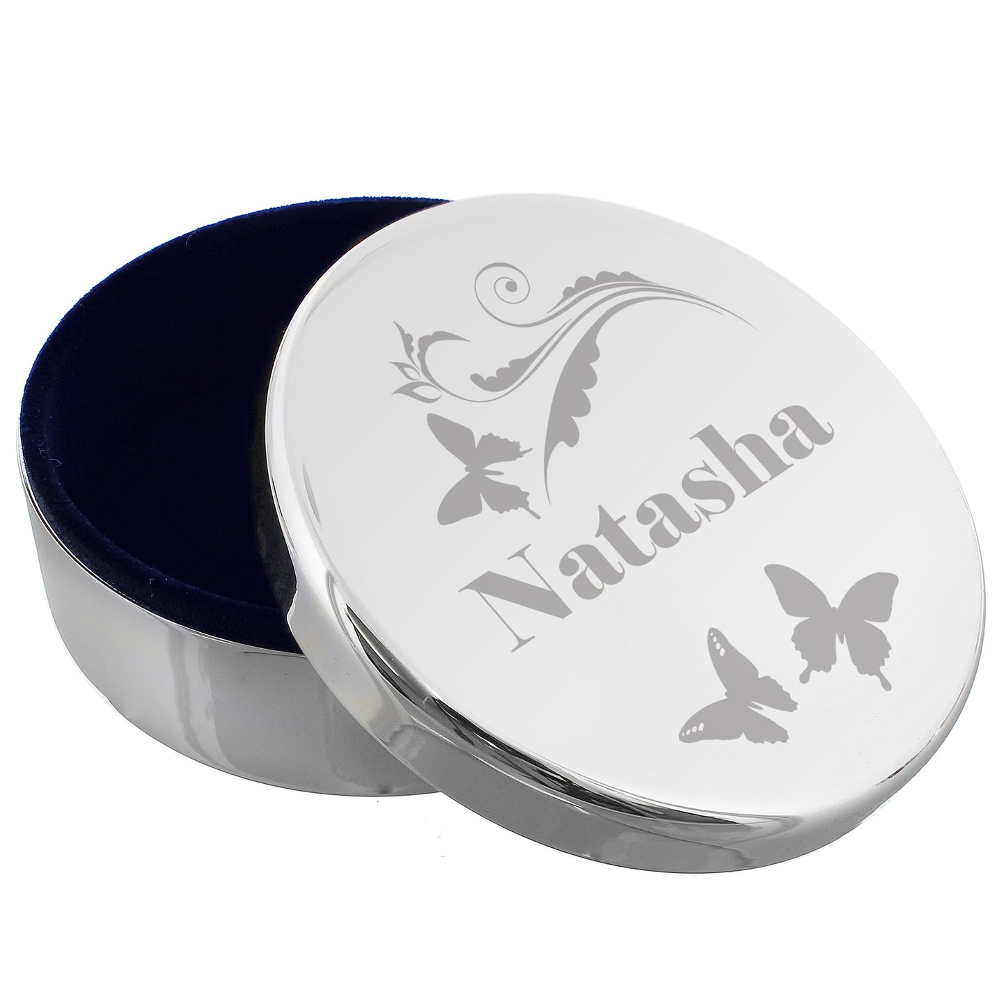 Personalised Butterfly Swirl Round Trinket Box: 2 - Trinket Boxes By Gift Moments