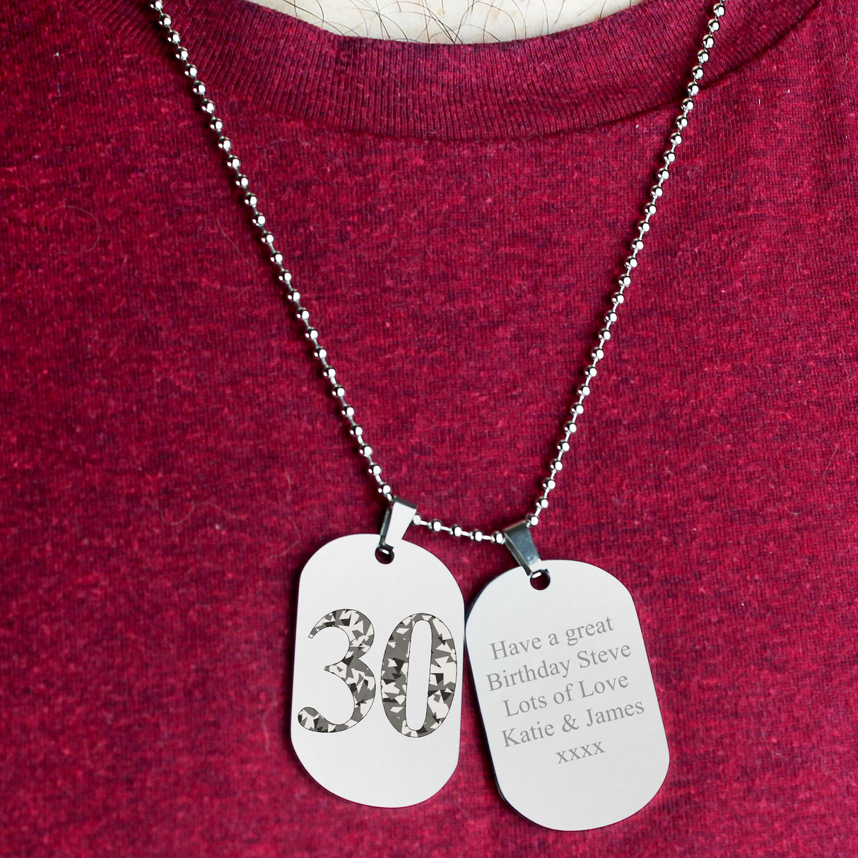 Personalised Camouflage Age Stainless Steel Double Dog Tag Necklace: 2 - Necklaces By Gift Moments