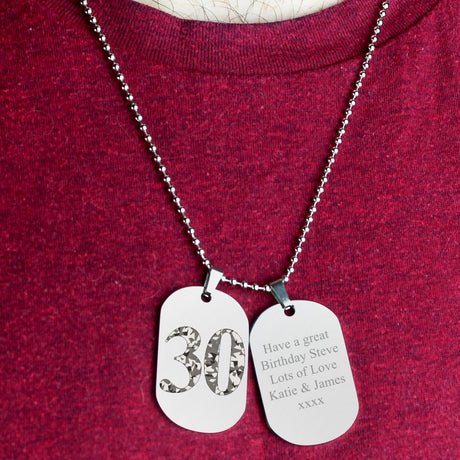 Personalised Camouflage Age Stainless Steel Double Dog Tag Necklace: 2 - Necklaces By Gift Moments