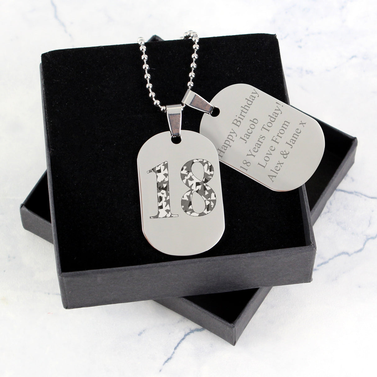 Personalised Camouflage Age Stainless Steel Double Dog Tag Necklace: 3 - Necklaces By Gift Moments