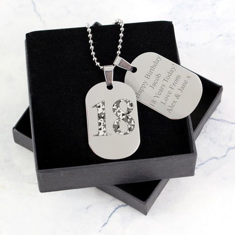 Personalised Camouflage Age Stainless Steel Double Dog Tag Necklace: 3 - Necklaces By Gift Moments