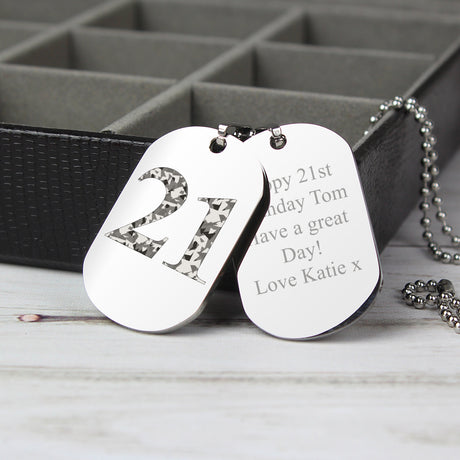 Personalised Camouflage Age Stainless Steel Double Dog Tag Necklace: 1 - Necklaces By Gift Moments