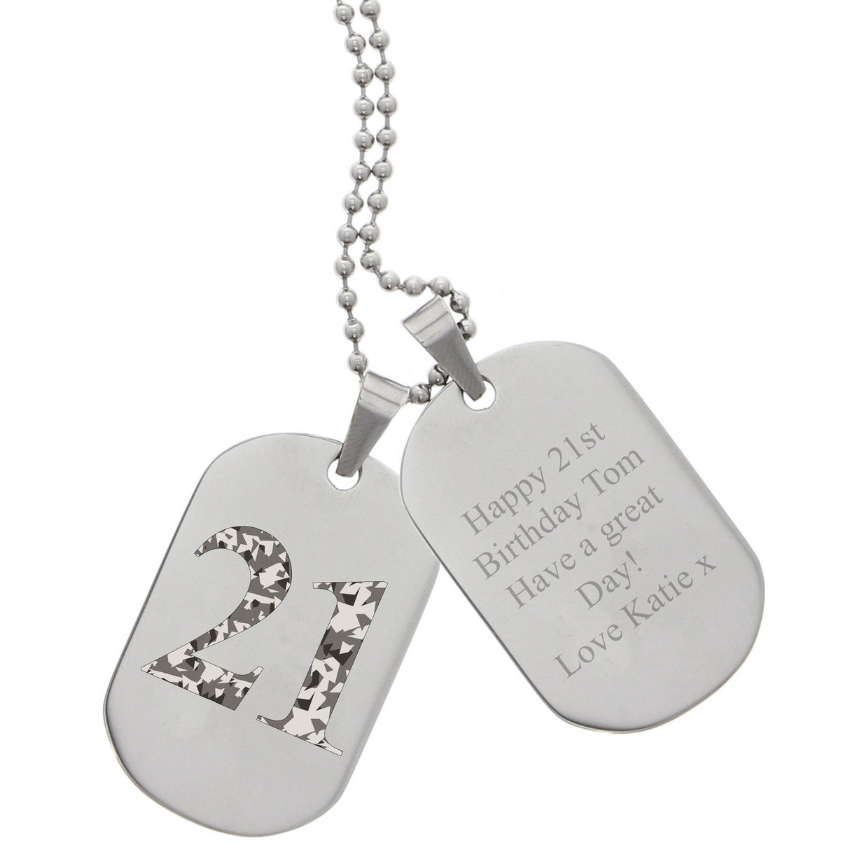 Personalised Camouflage Age Stainless Steel Double Dog Tag Necklace: 4 - Necklaces By Gift Moments