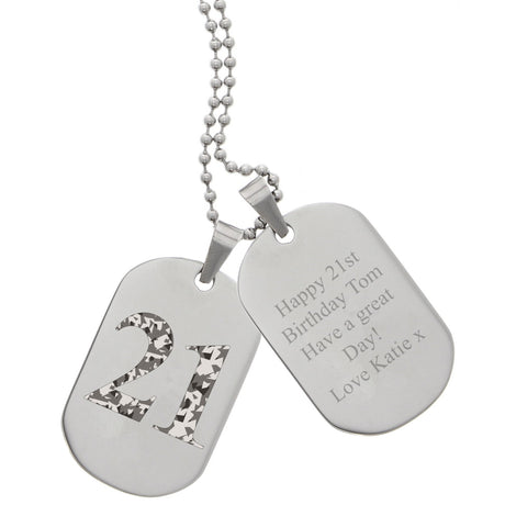 Personalised Camouflage Age Stainless Steel Double Dog Tag Necklace: 4 - Necklaces By Gift Moments