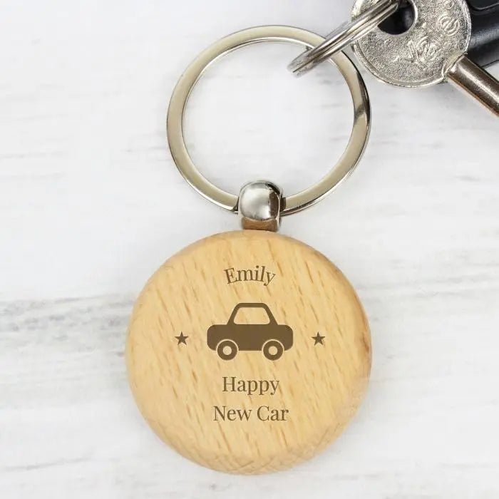Personalised ’Car Motif’ Wooden Keyring: 4 - Keyrings By Gift Moments