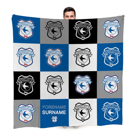 Personalised Cardiff City FC Chequered Fleece Blanket: 1 - Blankets By Cardiff City