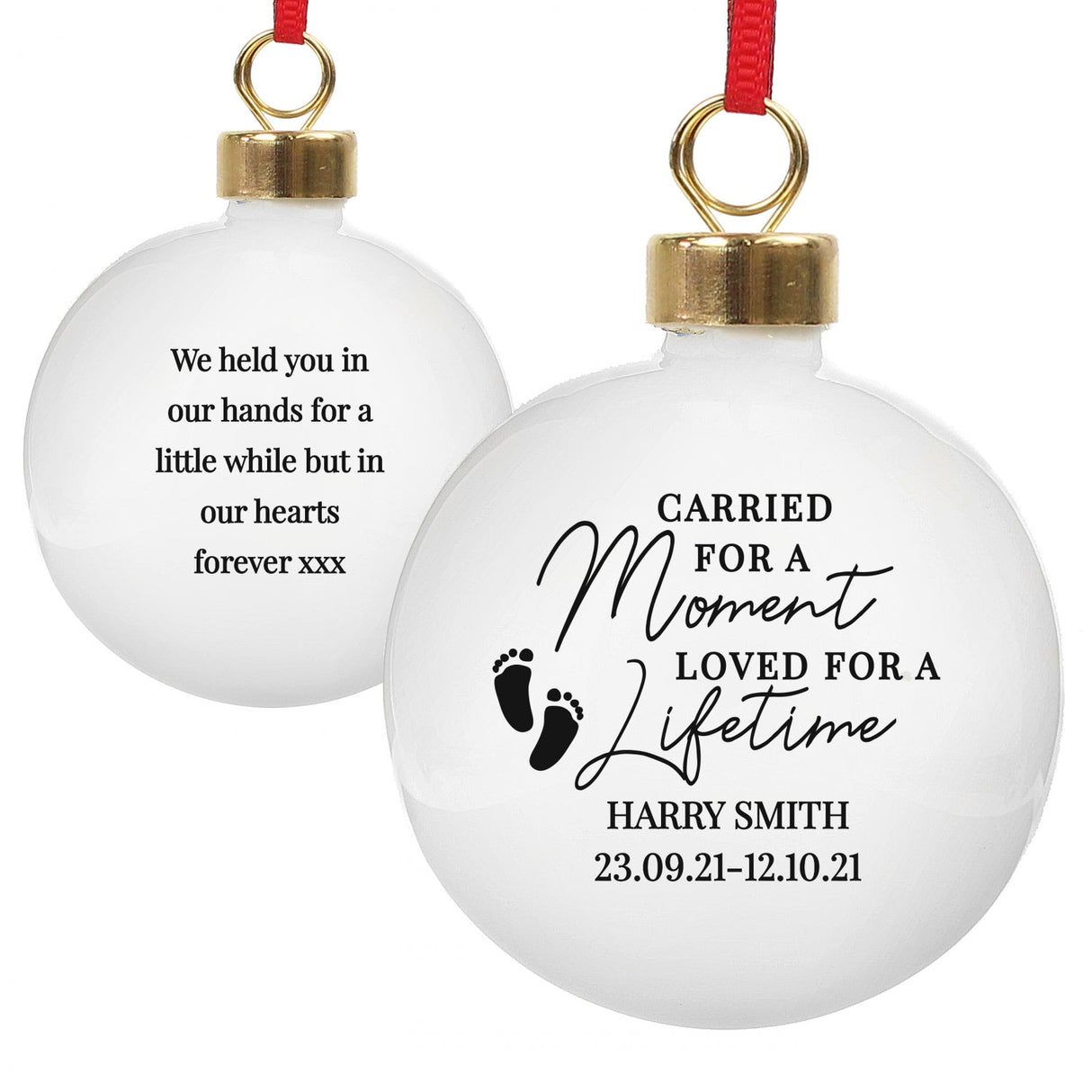 Personalised Carried For A Moment Bauble: 3 - Christmas Baubles By Gift Moments