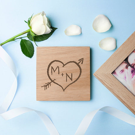 Personalised Carved Heart Oak Photo Cube: 2 Photo Cubes By Gift Moments
