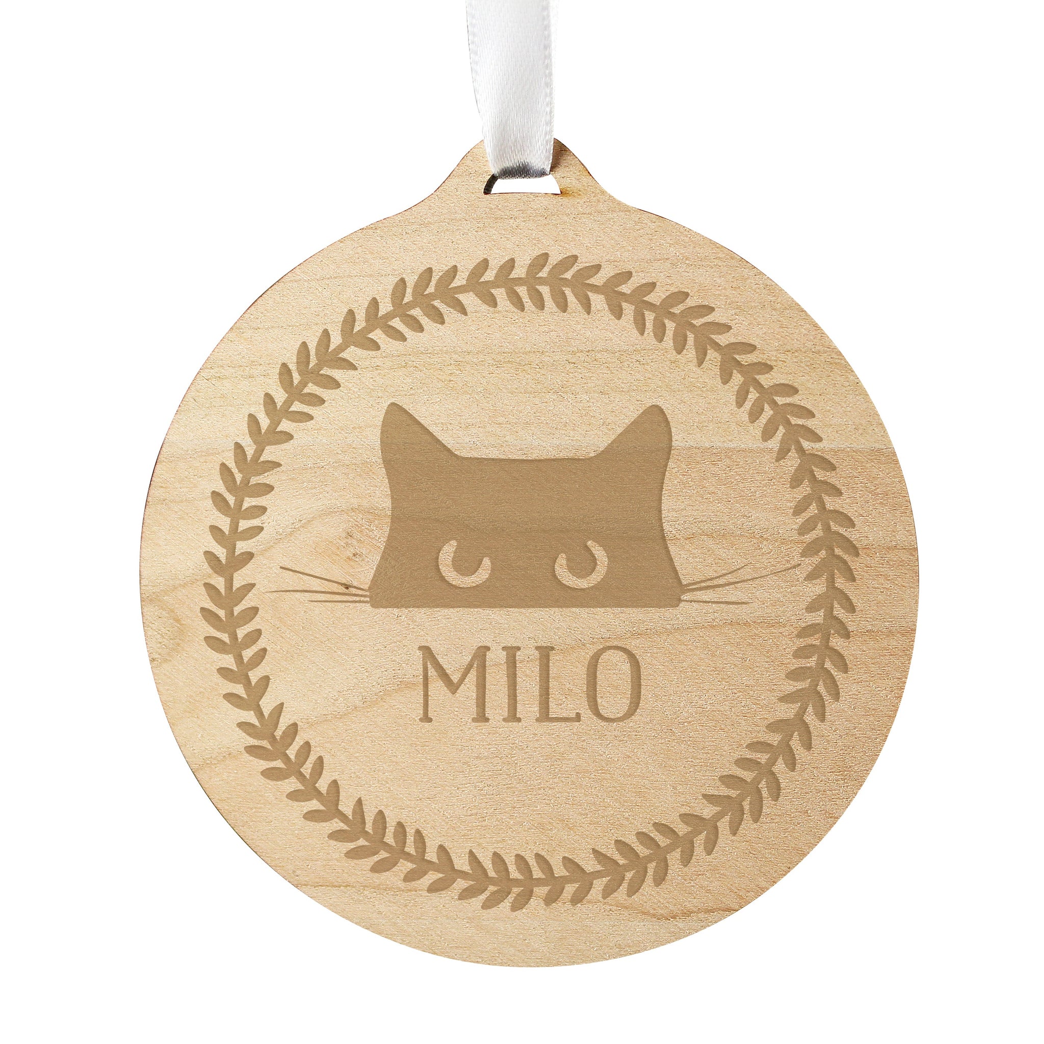 Personalised Cat Round Wooden Bauble: 4 - Christmas Decorations By Gift Moments