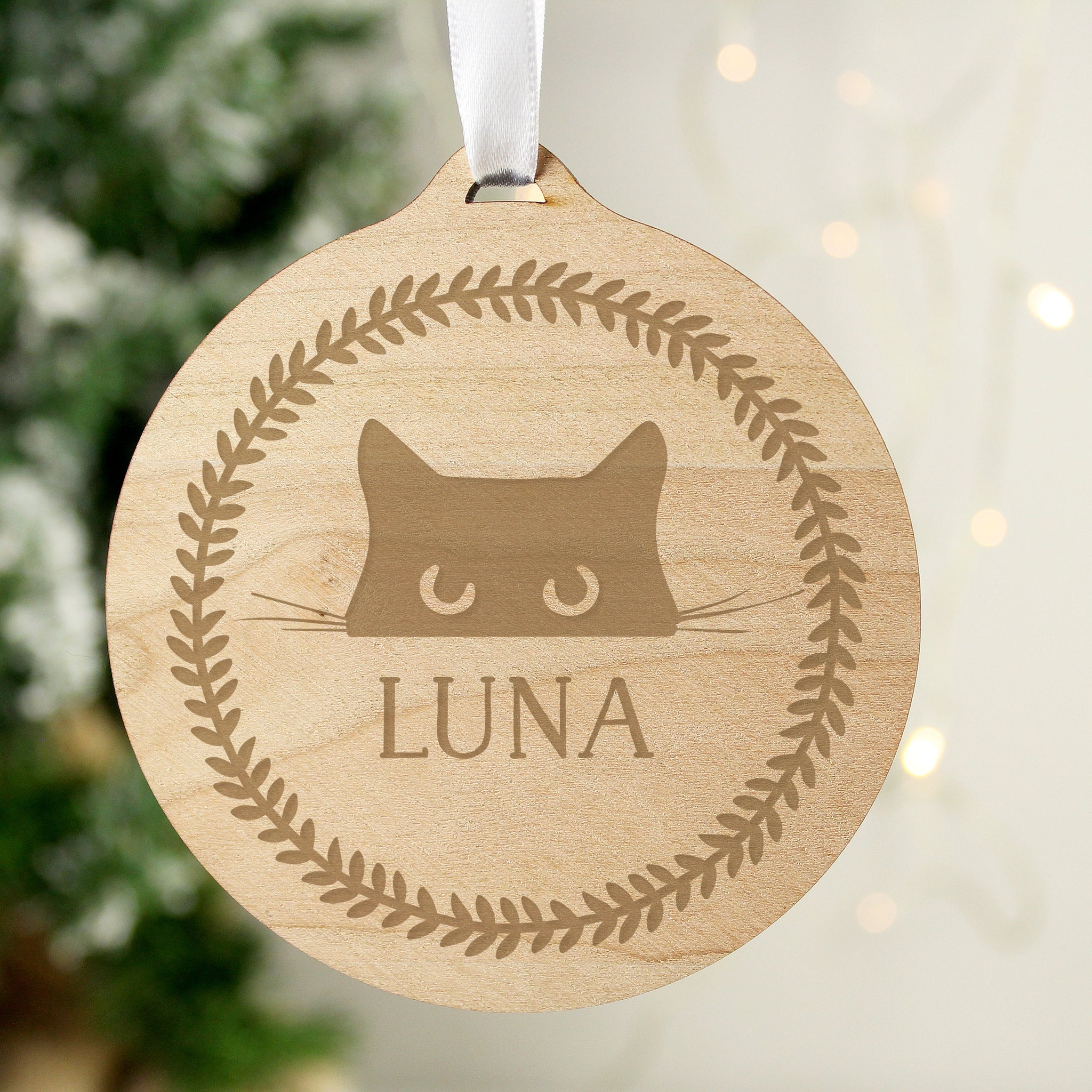 Personalised Cat Round Wooden Bauble: 3 - Christmas Decorations By Gift Moments