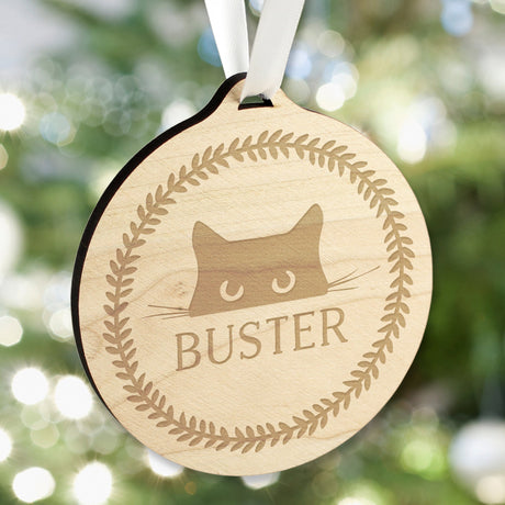 Personalised Cat Round Wooden Bauble: 2 - Christmas Decorations By Gift Moments