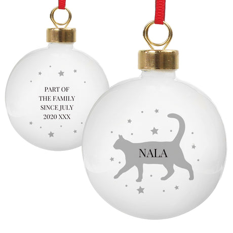 Personalised Cat Silhouette Bauble: 5 - Christmas Baubles By Gift Moments