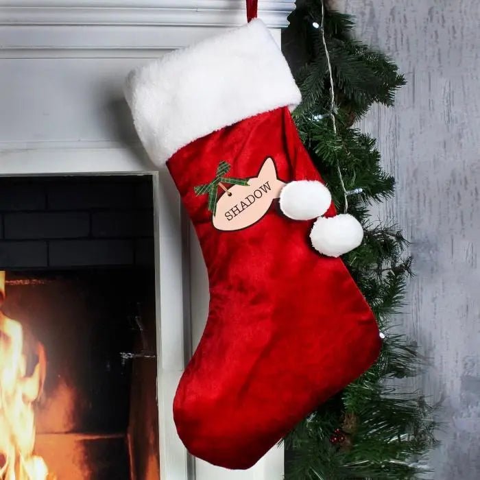 Personalised Cat Treats Luxury Red Stocking: 2 - Christmas Stockings By Gift Moments