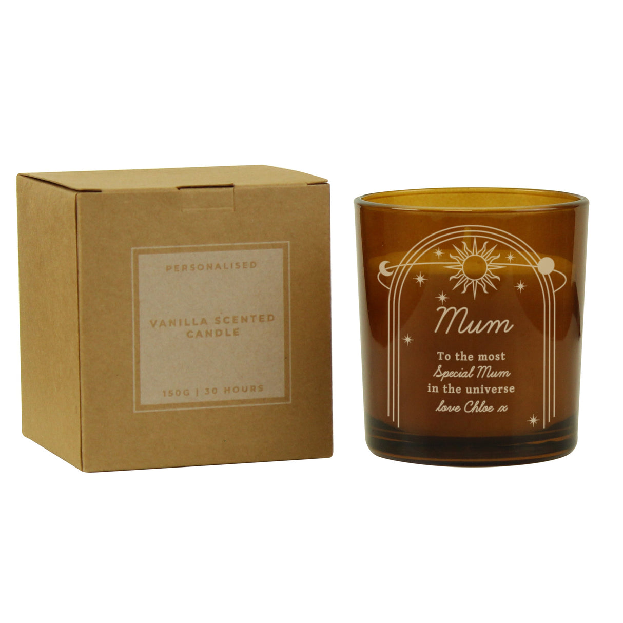 Personalised Celestial Amber Glass Candle: 4 - Candles By Gift Moments