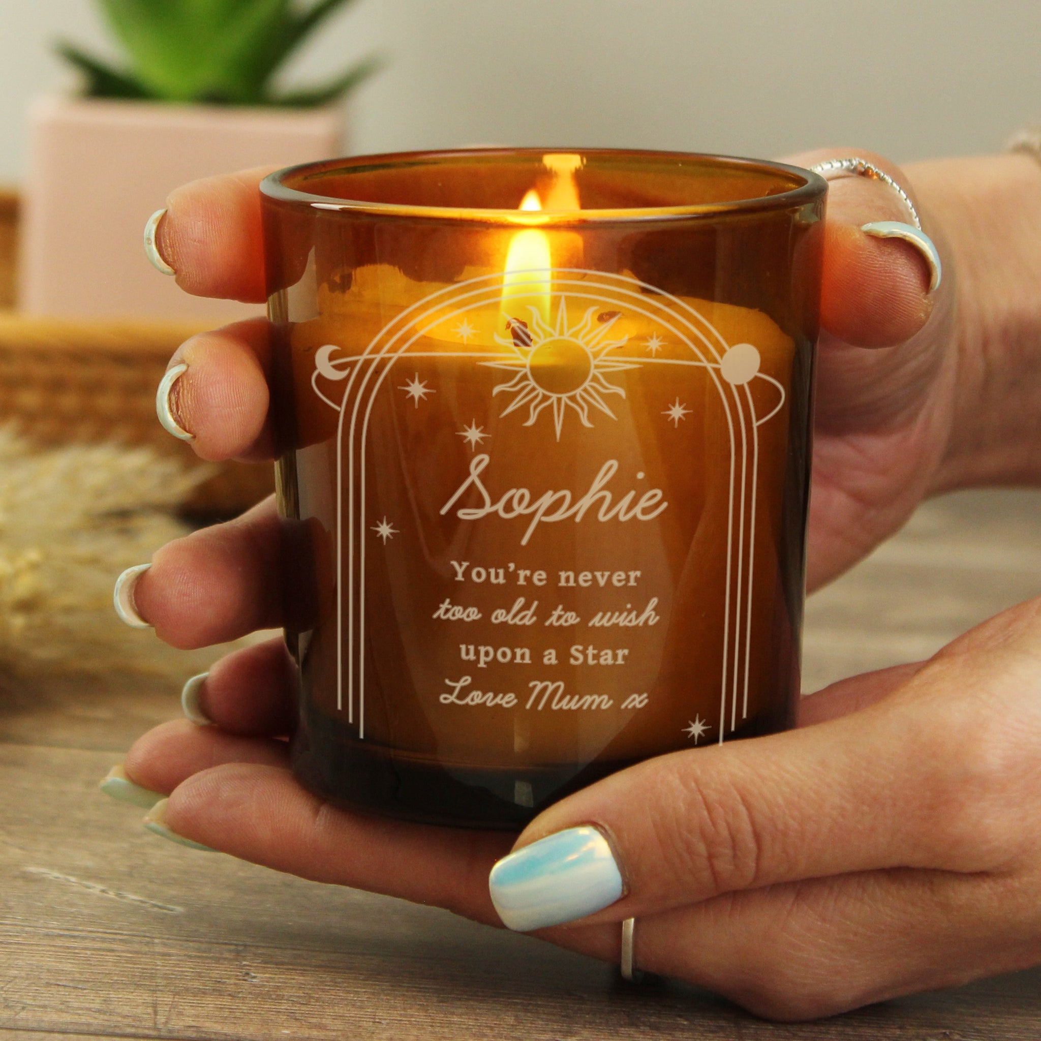 Personalised Celestial Amber Glass Candle: 5 - Candles By Gift Moments