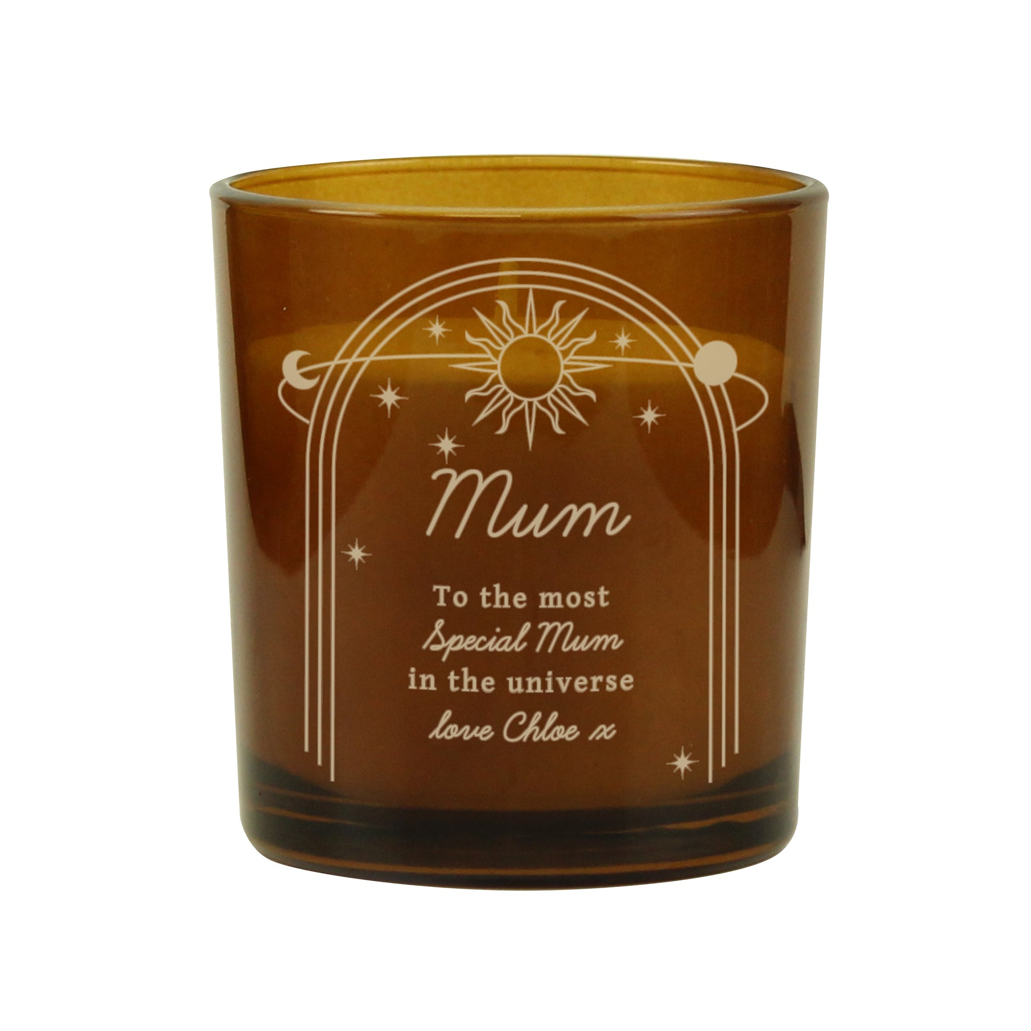 Personalised Celestial Amber Glass Candle: 6 - Candles By Gift Moments