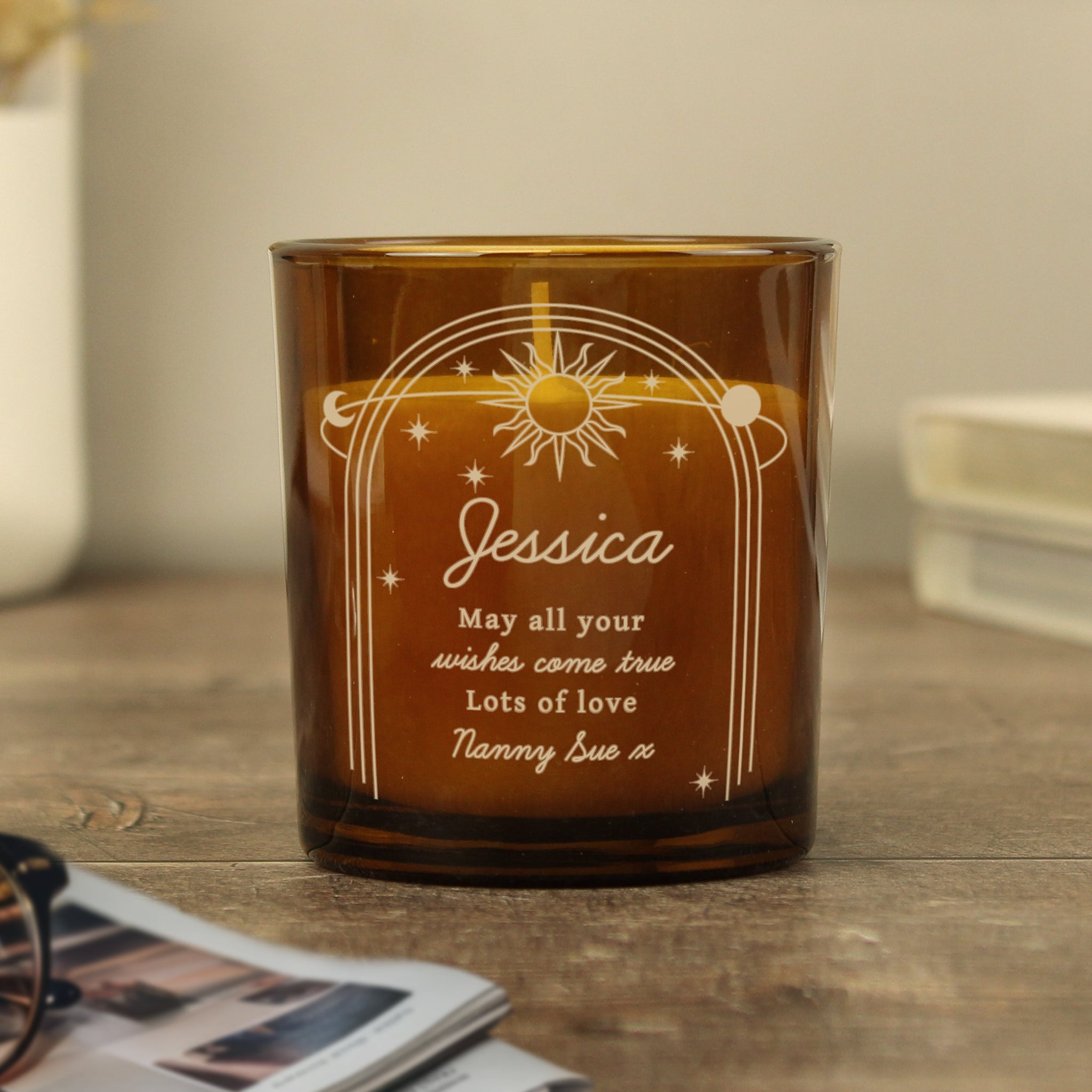 Personalised Celestial Amber Glass Candle: 7 - Candles By Gift Moments