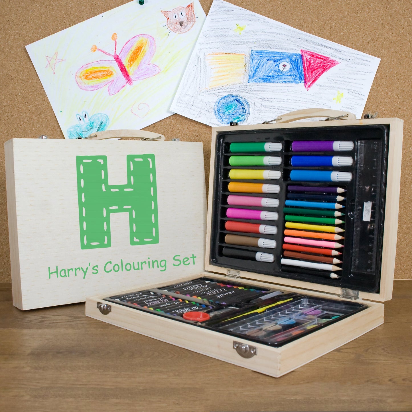 Personalised Children’s 63-Piece Colouring Sets: 3 - Green - Pencil Cases & Sets By Gift Moments