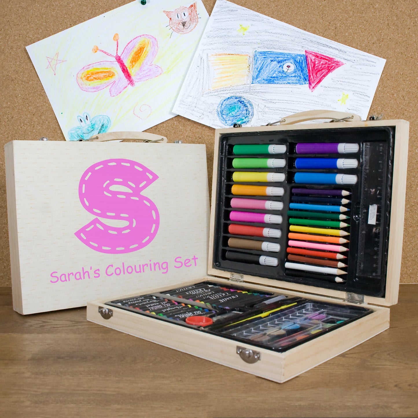 Personalised Children’s 63-Piece Colouring Sets: 4 - Pink - Pencil Cases & Sets By Gift Moments