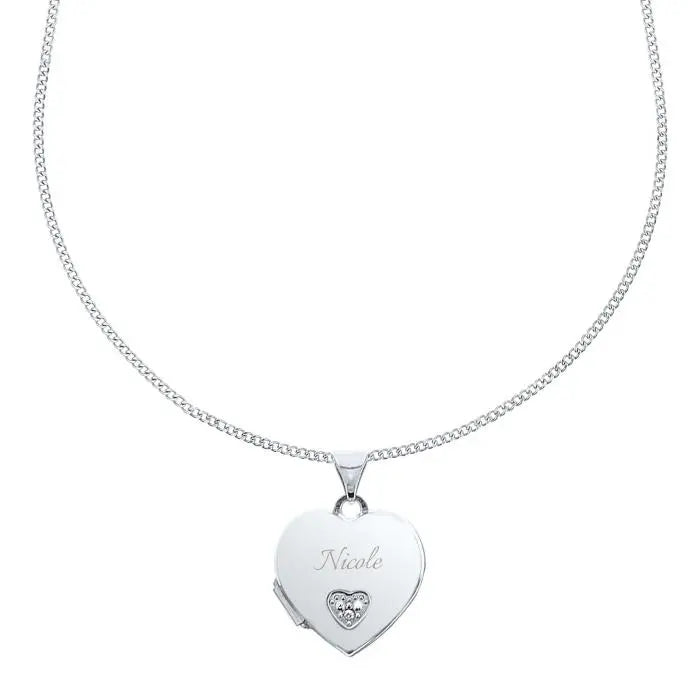 Personalised Children’s Sterling Silver & Cubic Zirconia Heart Locket Necklace: 5 - Necklaces By Gift Moments