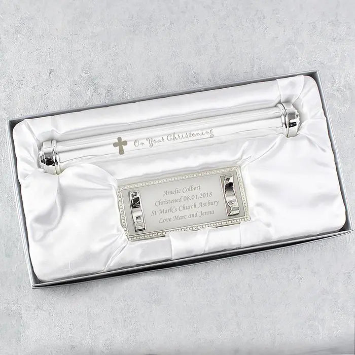 Personalised Christening Cross Silver Plated Certificate Holder: 2 - Certificate Holders By Gift Moments