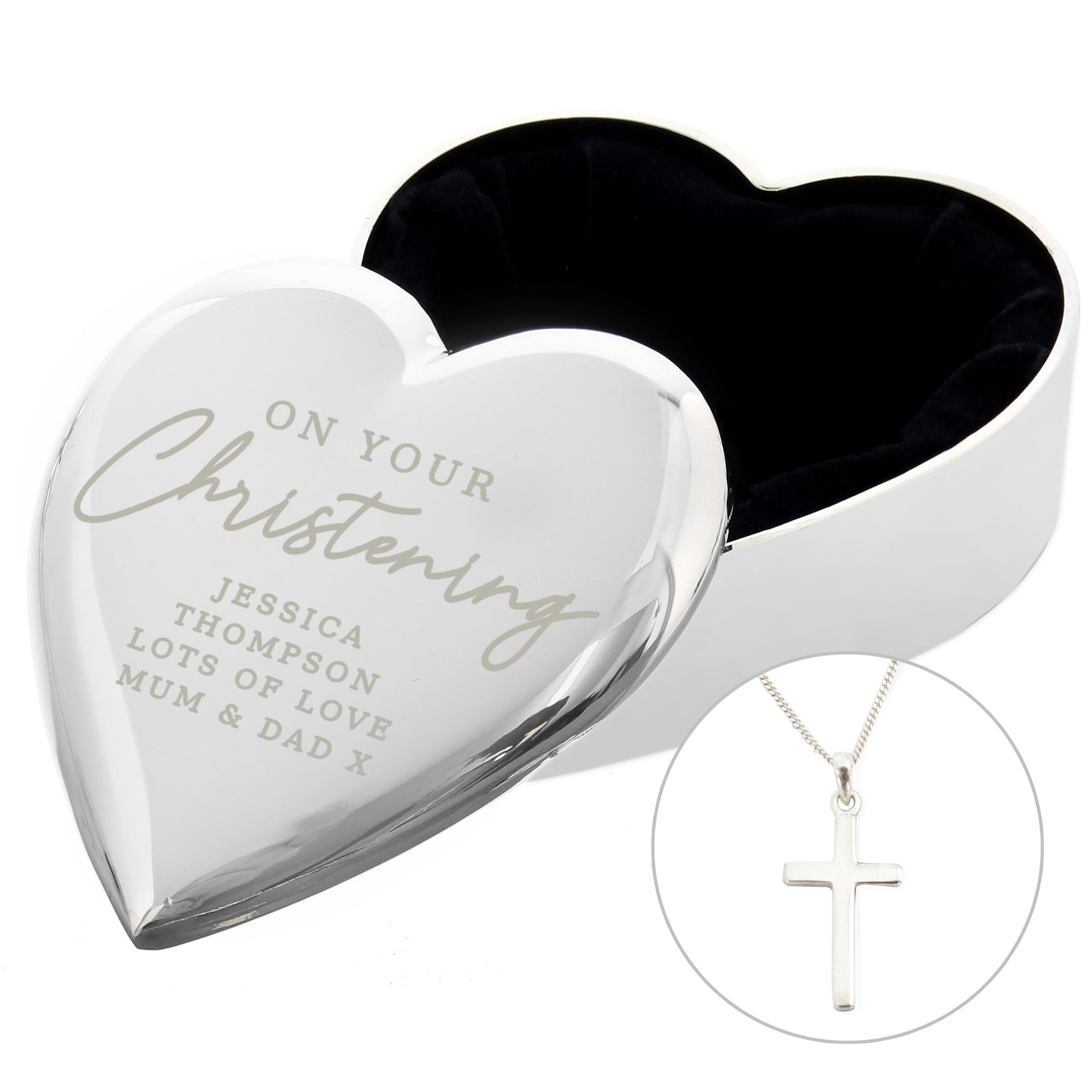 Personalised Christening Heart Trinket Box & Cross Necklace Set: 3 - Necklaces By Gift Moments