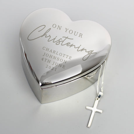 Personalised Christening Heart Trinket Box & Cross Necklace Set: 2 - Necklaces By Gift Moments