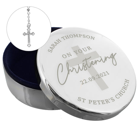 Personalised Christening Round Trinket Box & Rosary Beads Set: 3 - Trinket Boxes By Gift Moments