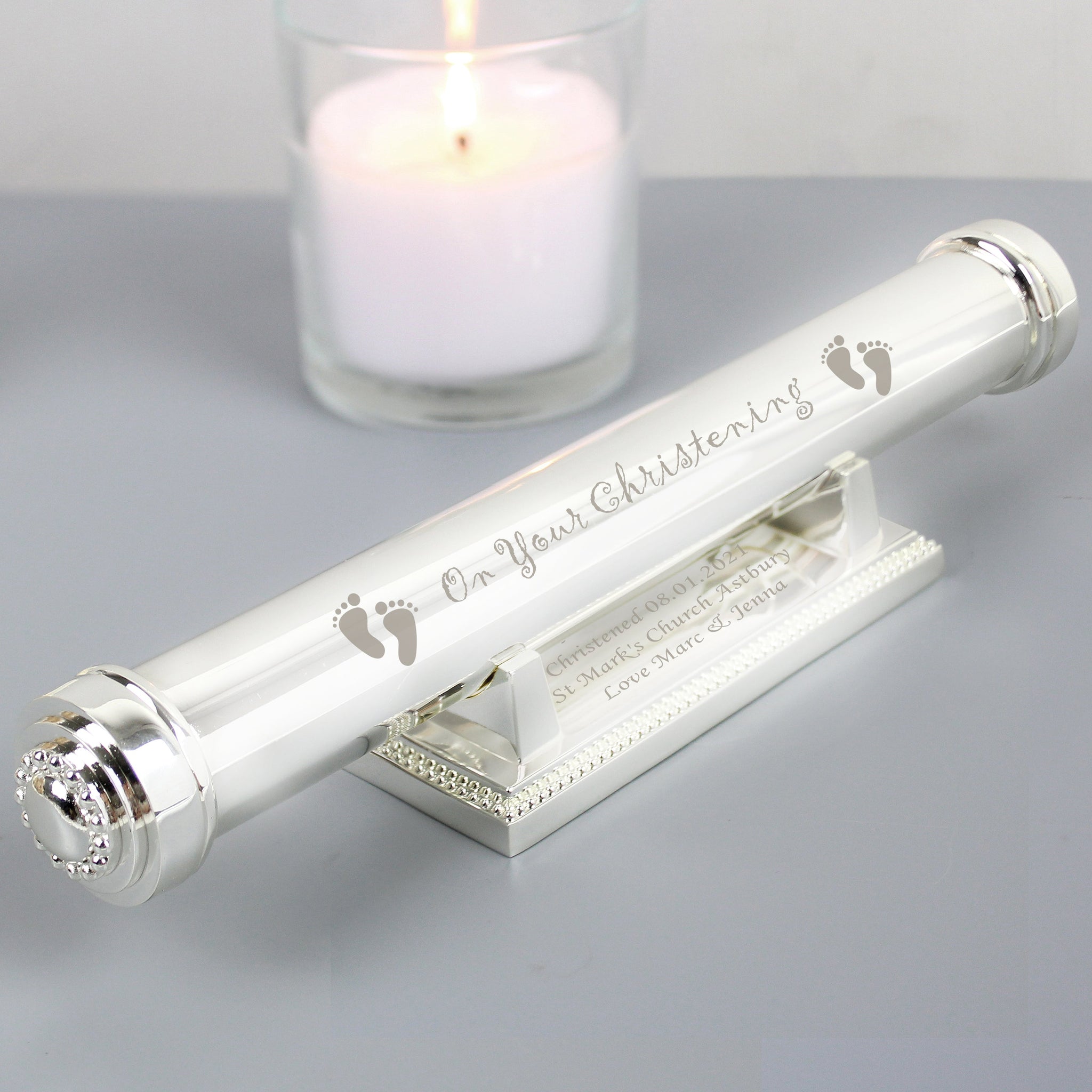 Personalised Christening Silver Plated Certificate Holder: 1 - Certificate Holders By Gift Moments