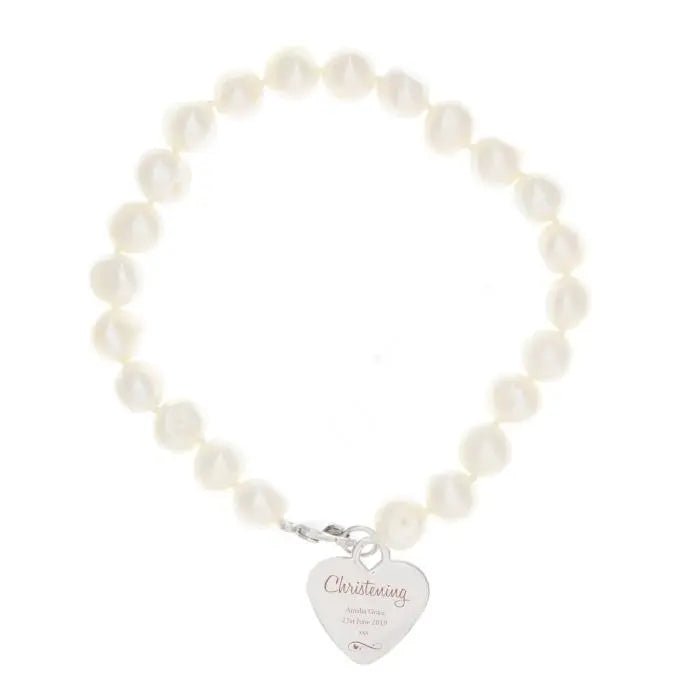 Personalised Christening Swirls & Hearts White Freshwater Pearl Bracelet: 3 - Bracelets By Gift Moments