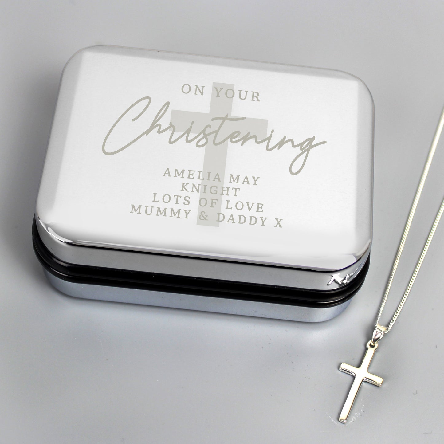 Personalised Christening Trinket Box & Cross Necklace Set: 1 - Necklaces By Gift Moments