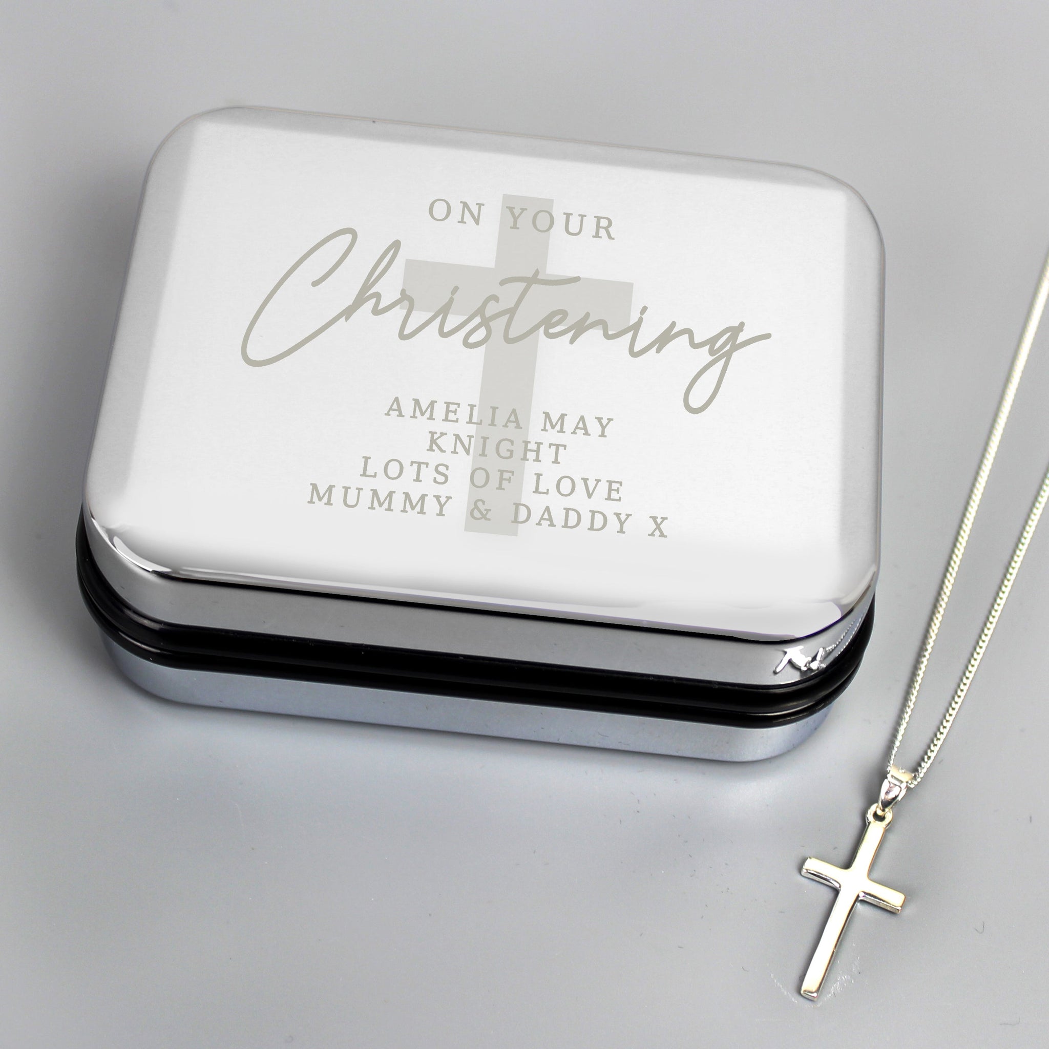 Personalised Christening Trinket Box & Cross Necklace Set: 1 - Necklaces By Gift Moments